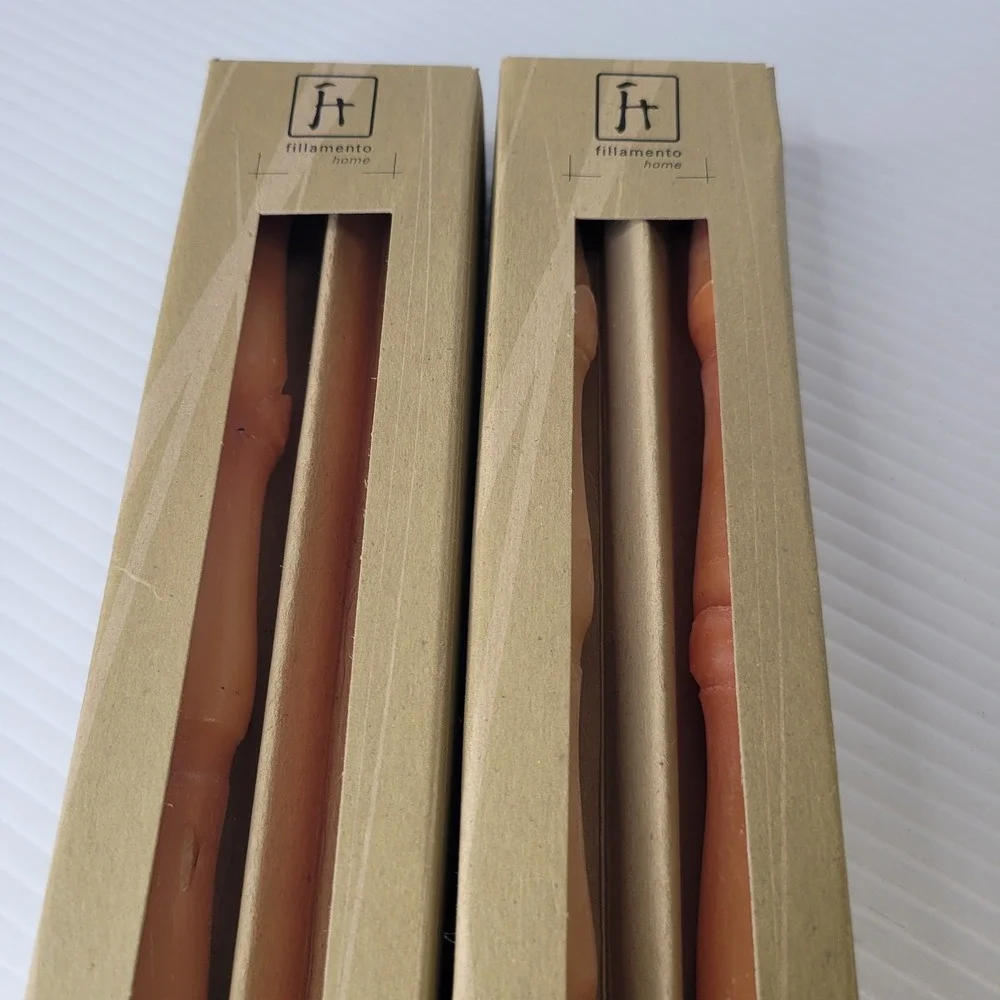 4 Fillamento Neiman Marcus 100% Beeswax Amber Bamboo‎ Shaped Taper Candles NEW
